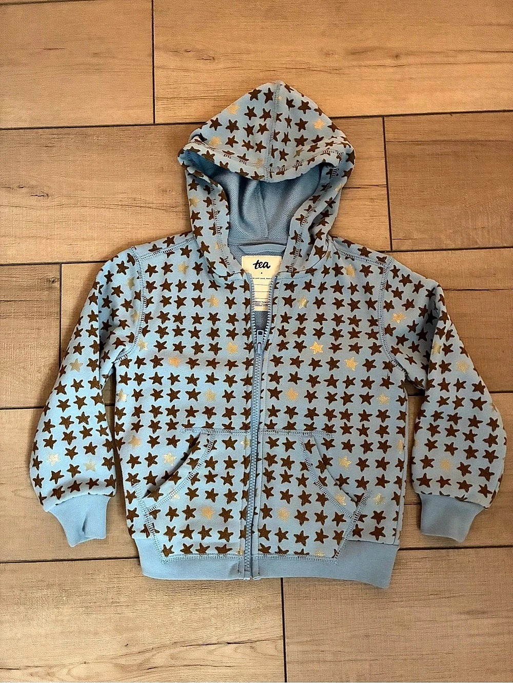 Tea Collection Easy Fit Hoodie Sweatshirt in Metallic Stars Star Print Sz 4 NWOT